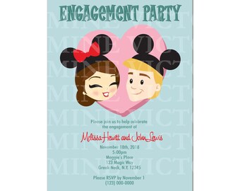 Retro Disney Engagement Couple Invitation (Digital File 5" by 7")