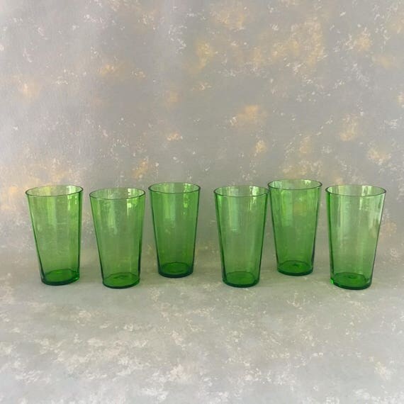 Vintage Green Depression Drinking Glasses Tumbler Tall set