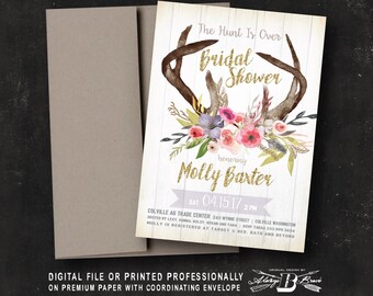 Rustic Bridal Shower Invitation | Boho Bridal Shower | Printed Invitation | Printable Digital File | Deer Bridal Shower | Gold Glitter