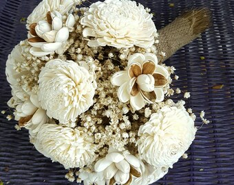 Dried flower bouquet, wooden flower, sola flowers, rustic bouquet, bridesmaid bouquet, star flower, natural bouquet, ready to ship