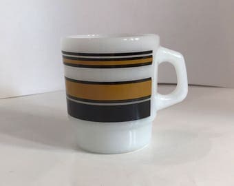 Vintage Fire King Anchor Hocking Super Stripe Brown Stackable Coffee Mug