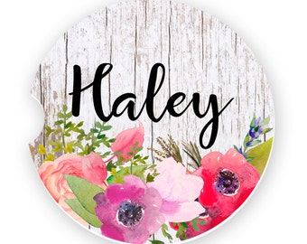 Watercolor Poppies Personalized Car Coasters Flower Coaster Personalized Gift Sandstone Coasters Custom Car Coaster Monogrammed Car Coasters