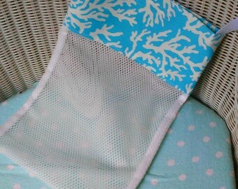 NEW Shell Collecting Bag Shell Tote Adult or Child Aqua Coral