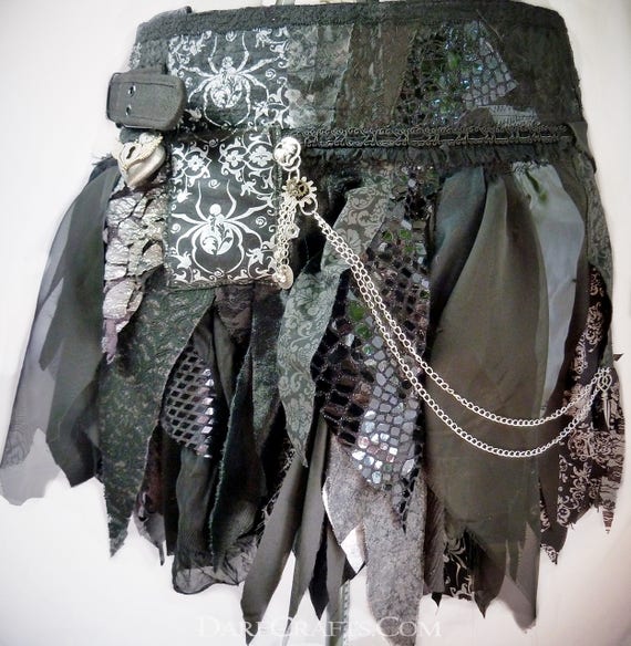 Black Tattered Skirt Pixie Skirt Fairy Skirt Goth Skirt