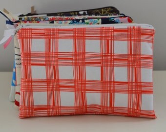 Zipper Pouch in Crosshatch - cosmetic bag travel case diaper bag organizer medium stripes orange ipad mini kindle toiletry gift set