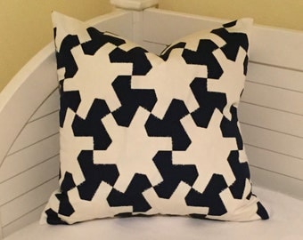 Schumacher Studio Bon Setareh II in Navy (on Both Sides) Indoor Outdoor Pillow Cover - Square, Lumbar and Euro Sizes