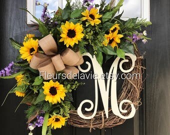 Summer Wreaths for Front Door, Summer Door Wreaths, Front Door Wreaths, Grapevine Door Wreath, Sunflower wreath, House Warming