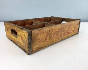 Vintage 1958 Yellow Coca Cola Crate, Coke Box, Wooden Soda Crate, 1950s Advertising, Drink Coca Cola in Bottles