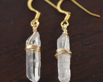 Natural Raw Quartz Crystal Point Earrings, Matte Quartz Crystal Point Earrings, Raw Crystal Earrings,