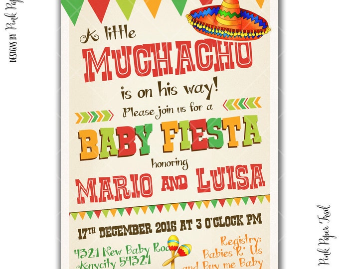 Fiesta Party Invitation, Boy Party, Baby Shower, Little Muchacho, I will customize for you, Printable Invitation
