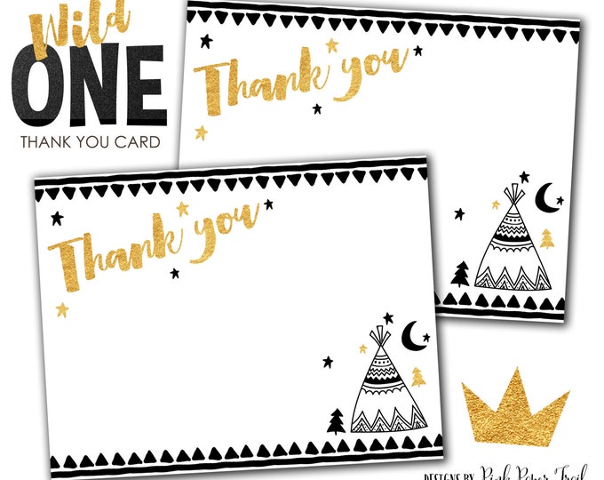 Wild One Thank You Card, Tribal Thank You Card, Boho, Tribal, Aztec, Printable Thank You Card, Instant Download, Print Your Own