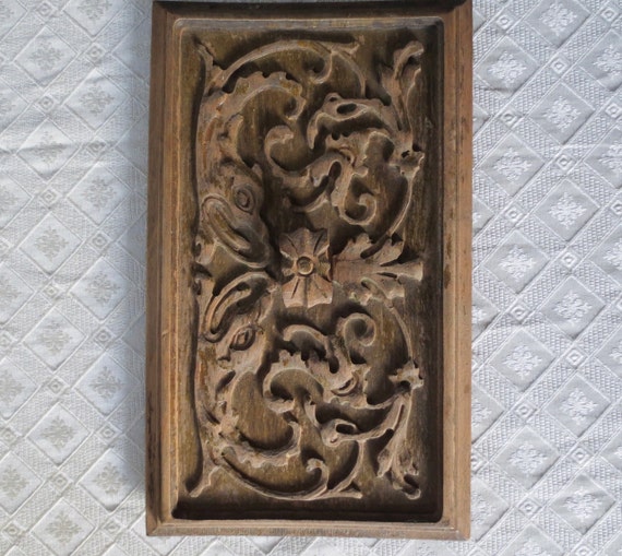 Antique Carved Drawer Panel Wooden Relief Drawer Front Carving