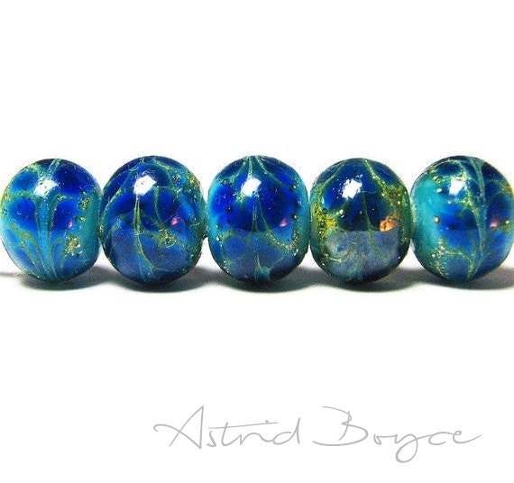 Lapis Blue Drift Rounds - Handmade Artisan Lampwork Beads- SRA -B-195 - Blue glass with Silver - Craft Supplies & Tools - Free Shipping USA