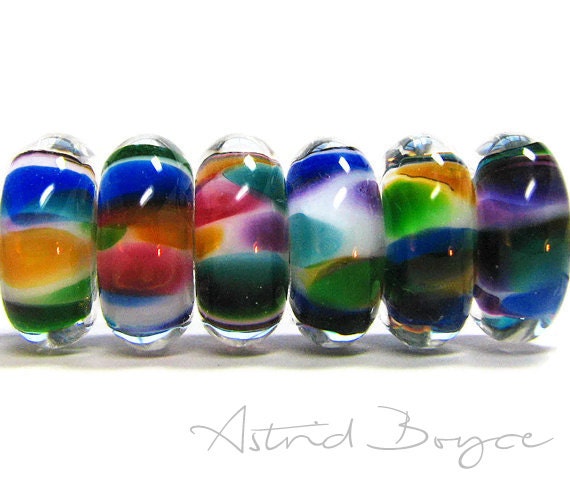 Artisan Lampwork Rainbow Button Disks Glass Beads to Create Amazing Thank You Gift for Her or Gift for Mom with Pantone Blue or Boho Look