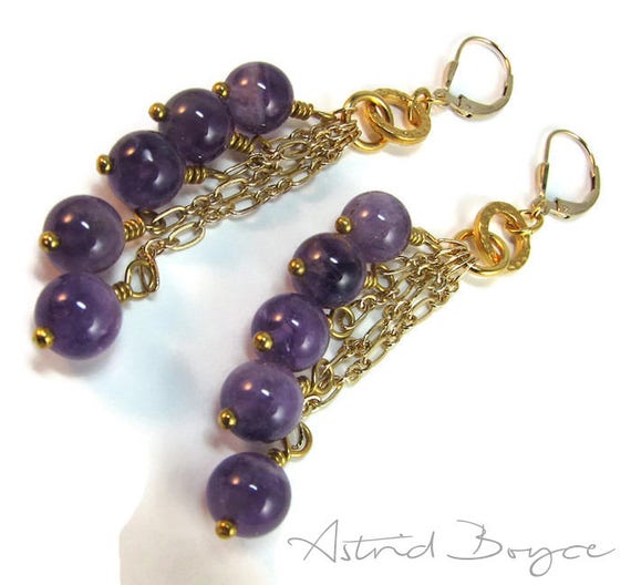Amethyst Cascade - Ready to Ship - Cascade Earrings Dangle Earrings Drop Earrings - Genuine Purple Amethyst with 14K Gold Filled Leverbacks