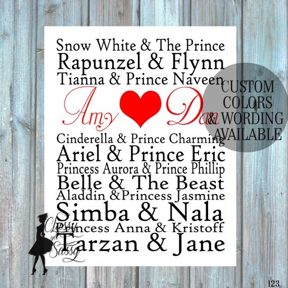 Royalty Couples Disney Royalty Famous Couples True Love List, Love Story Printable Customized Subway Art Printable Our Epic Love Story 123