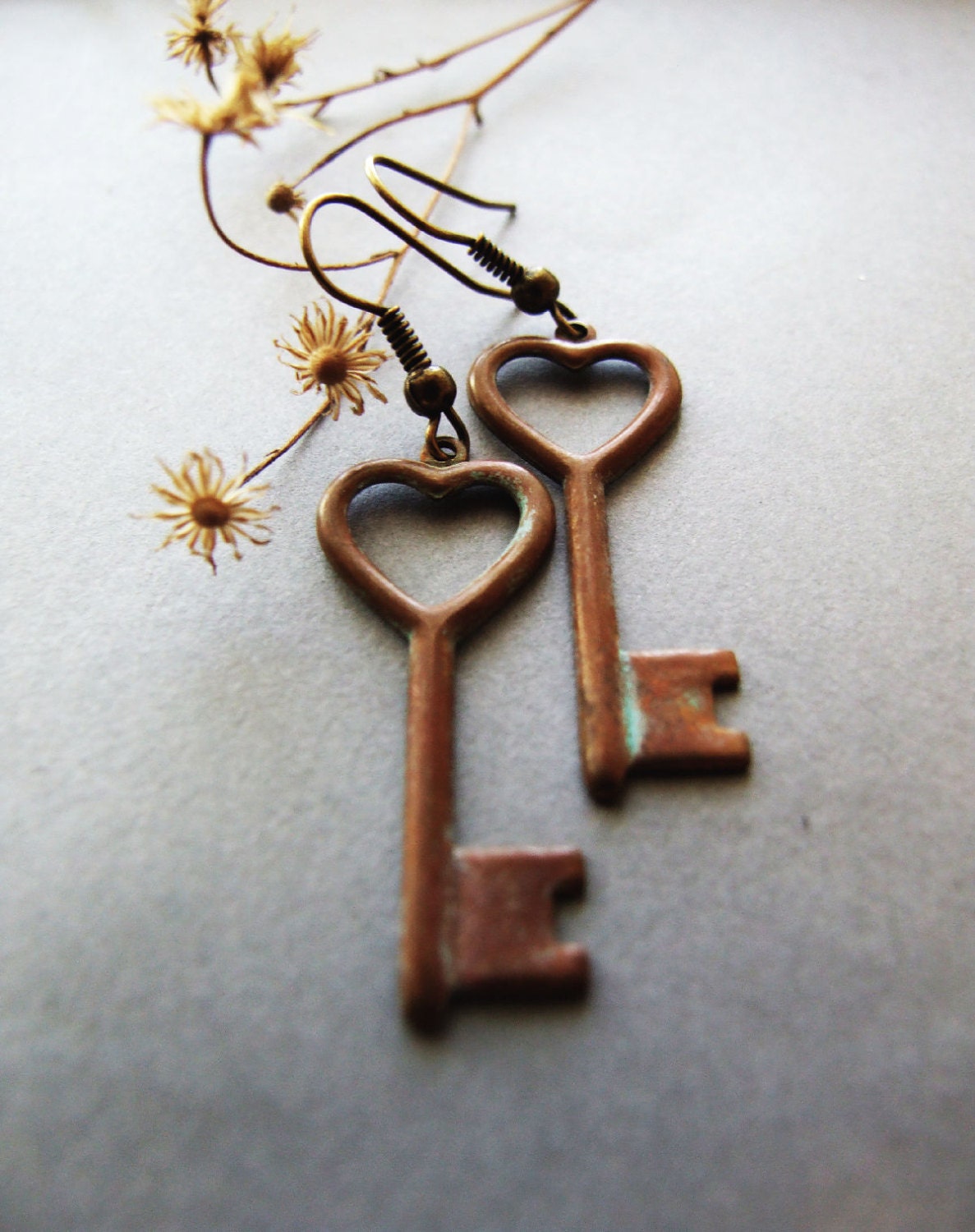 Key Earrings Rustic Key Heart Earrings Romantic Retro Gift
