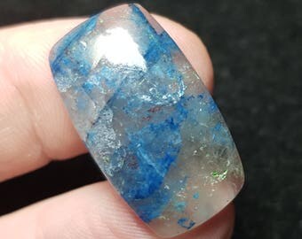 19CT 36mm cushion Lightning Azurite with quartz from Arizona 26 by 14 by 5.5mm