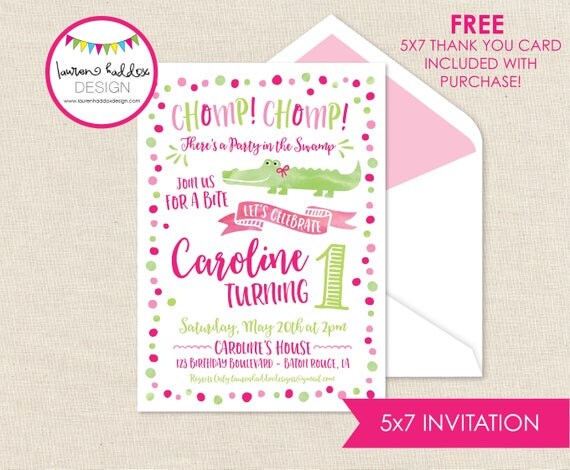 Alligator Birthday Invitation, Alligator Birthday, Alligator Invitation, Alligator, Louisiana Birthday Invitation, Lauren Haddox Designs Il_570xn