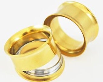 1pcs Stainless Steel Black, Gold, Stainless, Rainbow Anodized Double Flared Internally Threaded Screw Fit Flesh Tunnel Ear Plug