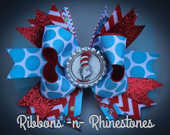 Cat in the Hat Bow, Cat in the Hat Party Bow, Cat in the Hat Birthday Bow, Dr. Suess Bow, Dr Suess Party Bow, Dr Suess Birthday Bow,