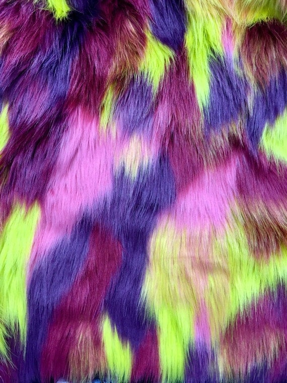 60 Wide Faux Fur Fabric Purple Patchwork