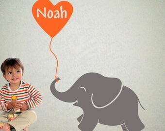 Elephant Wall Decal with Personalized Boys Name - Baby Elephant wall art 42" x 50"