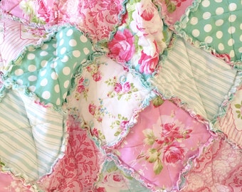 Shabby Chic Rag Quilt Baby Girl Rag Quilt Pink Blue by justluved