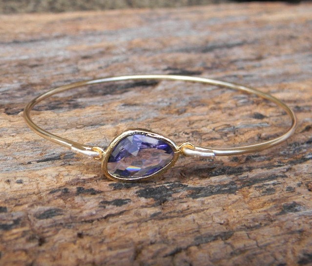 Gold Bangle Bracelet /Purple Amethyst Bracelet / Bridesmaid