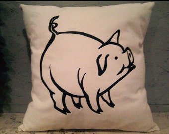 Pig Pillow Cover - Farm Pillow Cover - Pillow Cover With Pig - Heat Press Vinyl -Throw Pillow - Canvas Pillow