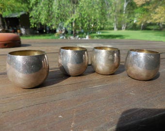 Vintage 1940s to 1950s Tiny Sterling Silver Tiffany and Co. Shot Glasses Set of Four (4) 25005 Retro Sake Cups