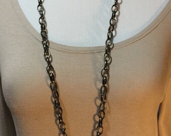 Long gunmetal chain necklace, heavy gunmetal chain necklace