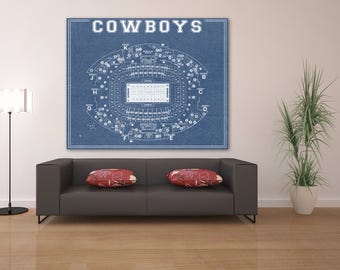 Print of Vintage Dallas Cowboys AT&T Stadium Seating Chart Seating Chart on Photo Paper, Matte paper or Canvas