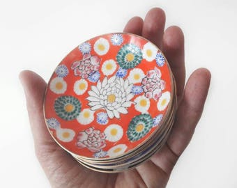 6 Vintage Mini Plates with Hand Painted Flowers Made in Japan
