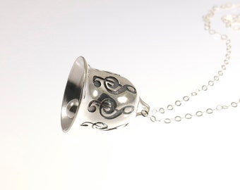 Bell necklace sterling silver bell necklace bell pendant neckalce with bell jingle bell necklace