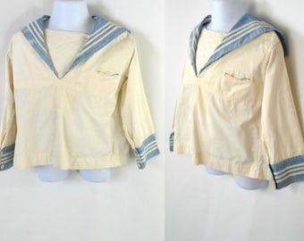 Vintage Toddler Boy White and Light Blue Sailor Shirt by Buckley Brothers Co. Nautical Top