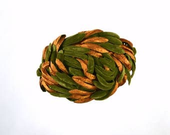 1950s Green and Copper Velvet Leaf Fascinator Casque Hat