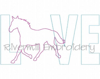 Raggy Applique Horse Love Machine Embroidery Design - 4 Sizes