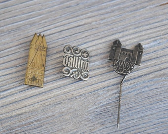 Set of 3 Vintage Estonian badges,pins."Estonian cities"