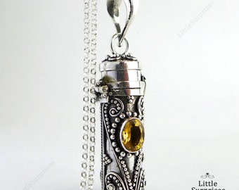 30mm Yellow Citrine November Birthstone Tube Locket Sterling Silver Pendant 20" Necklace LS92