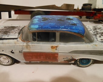 Scale Model Car,White Chevy,Rock and Roll, Classicwrecks,Rusted Wreck