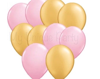 Light Pink and Gold Balloons 11 inch Latex / Helium Quality / Set of 10 Balloons / Photo Props Weddings Birthdays Bridal Shower