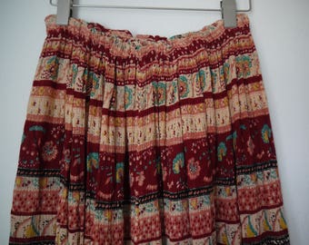 Vintage Ethnic India Skirt / 1980s Festival Skirt / Vtg 70s Tribal Skirt / Exotic Boho Style Skirt /Bohemian Skirt S/M / floral ethnic