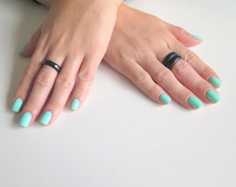 Black Gemstone Ring, Black Agate Stone Ring, Black Band Ring, Stackable Gemstone, Stackable Ring, Hypoallergenic Ring, Nature Ring, Bands