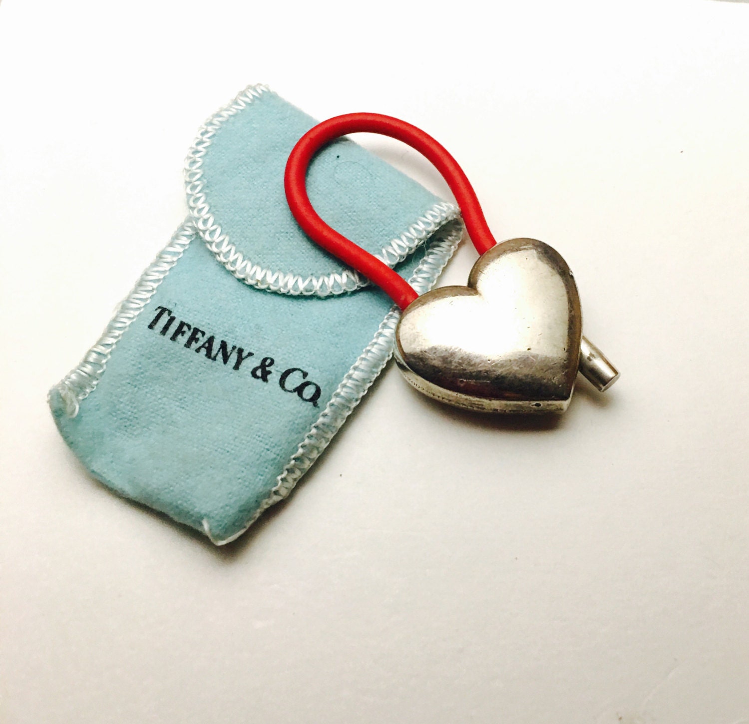 Tiffany & Co Red Rubber Heart Keychain in SOLID Sterling