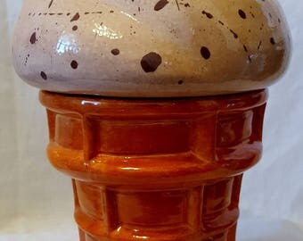 Ice Cream Cone Cookie Jar-Chocolate Chip-Ceramic-12"Tall