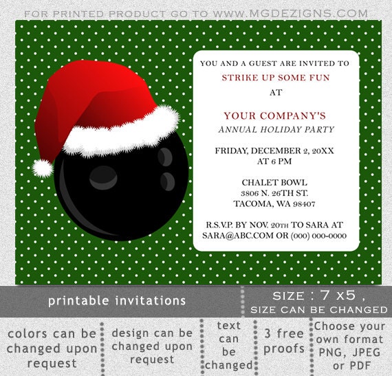 Printable Christmas Bowling Event Holiday Party Invitation