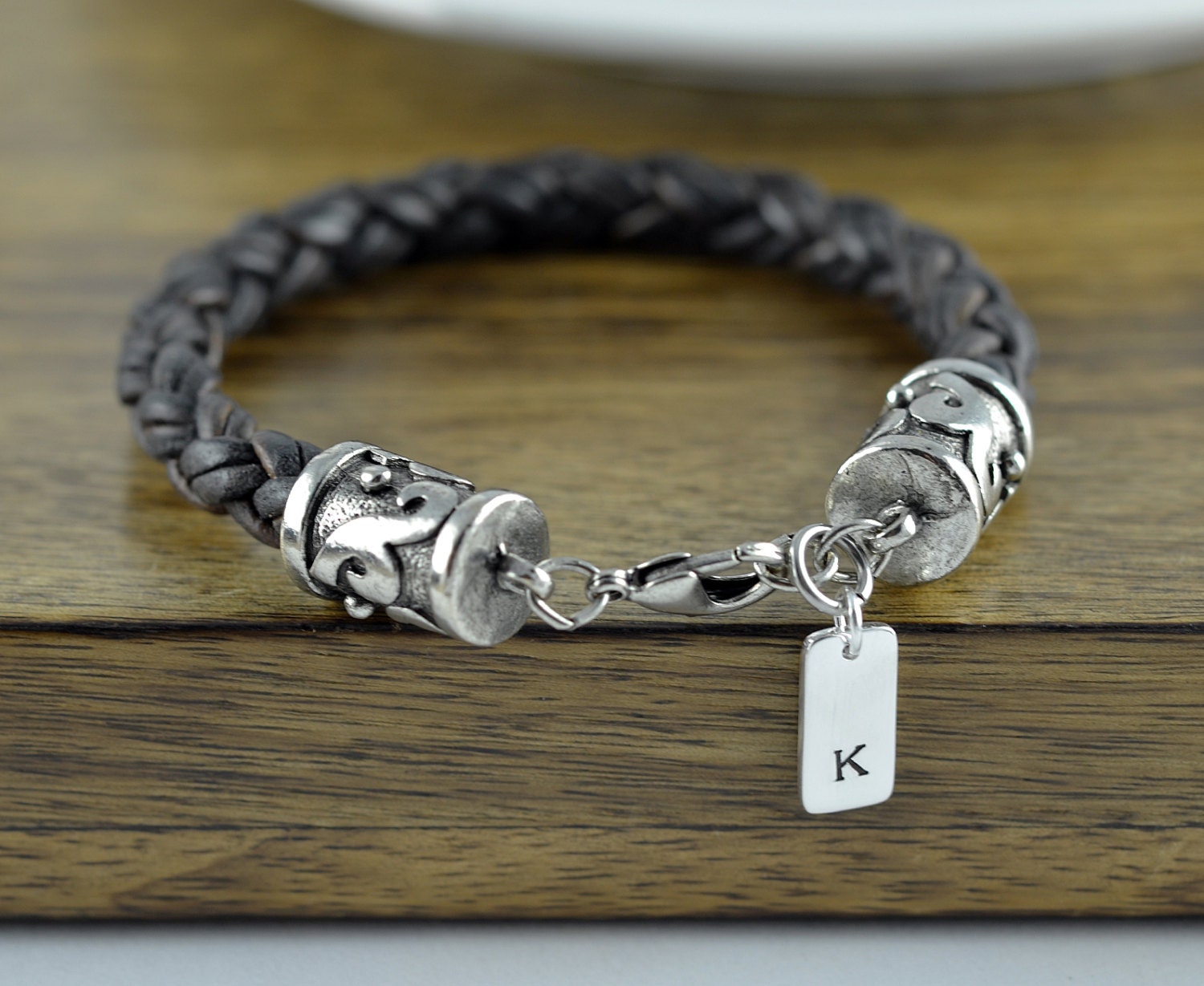 Personalized Mens Leather Bracelet Custom Initial Bracelet