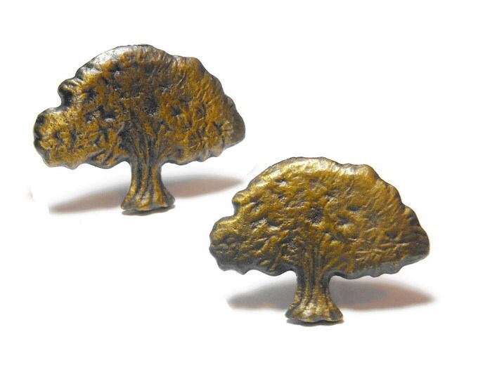 FREE SHIPPING Rustic bronze tree cuff links, unique design oak tree, deciduous tree
