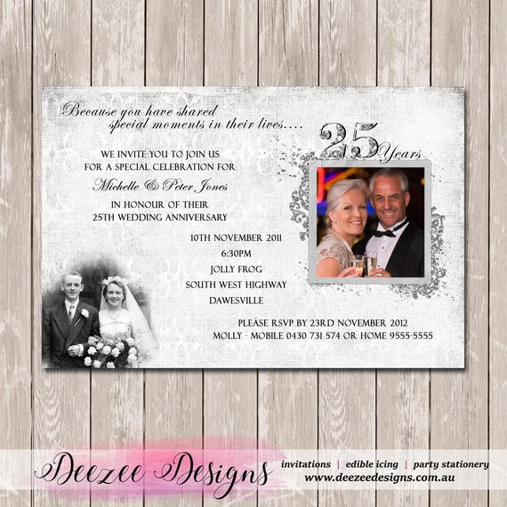 25th Silver Photo Personalised Wedding Anniversary Invitation - YOU PRINT Il_570xn
